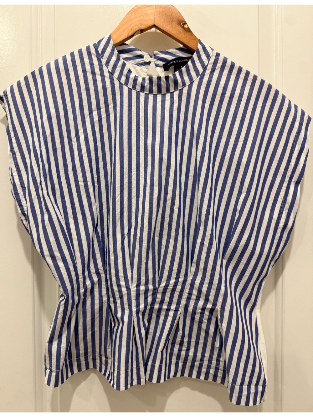 French Connection Blue & White Striped Crewneck Blouse